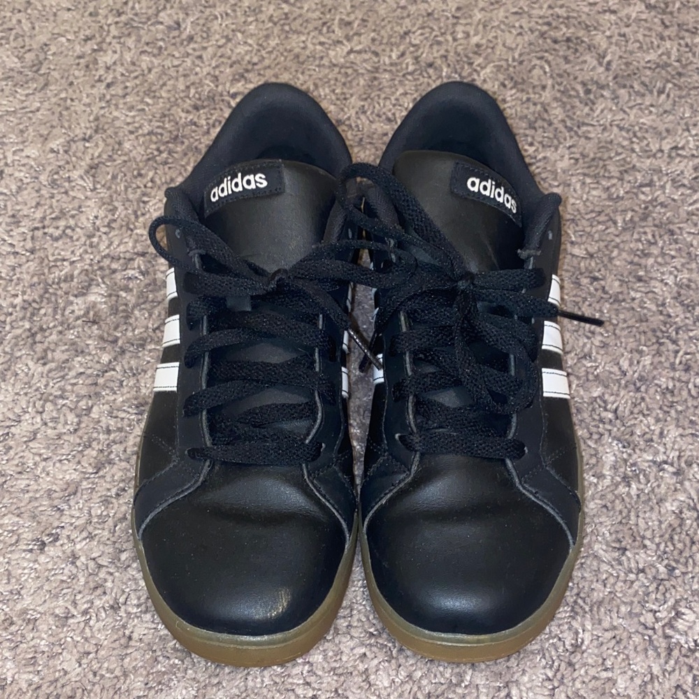 Adidas Black and White Sneakers with Gum Sole